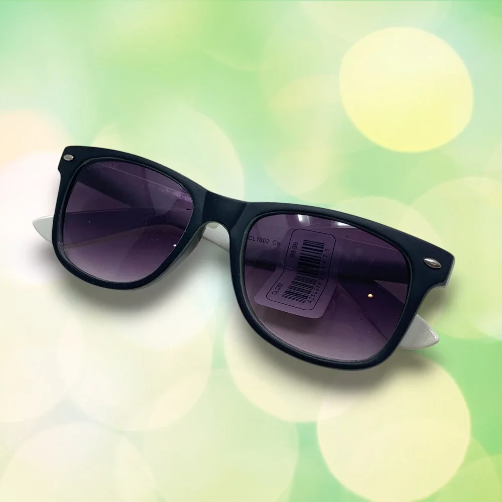 NEW Carolina Lemke Square Frame Classic Sunglasses Black/White Gray CL1002 NWT